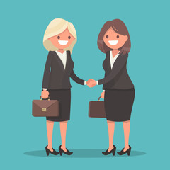 Handshake of two business women. Vector illustration