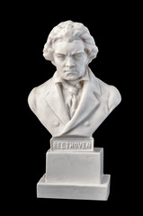 Beethoven's statuette isolated on black background front