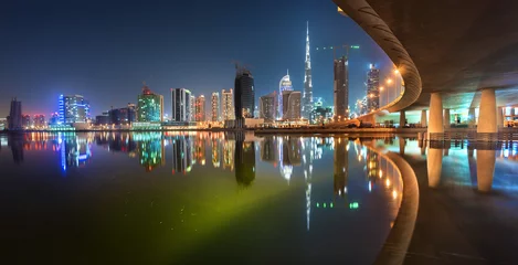 Papier Peint photo autocollant construction de la ville Dubai Downtown Colorful Réflection