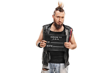 Punk rocker posing for a mug shot