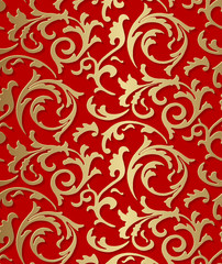 Vector baroque seamless damask golden floral texture. Luxury elegant pattern element for wrapping paper, fabric, background or wallpaper. 3D elements with shadow. Paper cut design