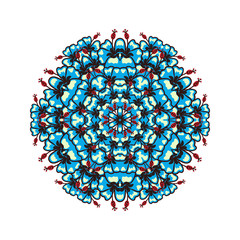 Round ornament style psychedelic 60s of tropical plant and elements