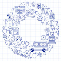 Naklejka premium Back to School doodle set. Linear icons