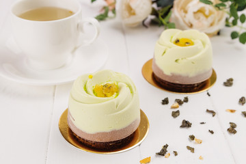 French mousse entremet with chocolate velour
