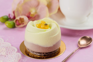 Elegance french mousse cake with velvet effect