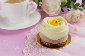Elegance french mousse cake with velvet effect