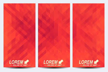 Red set of vector flyers. Background with dark red triangles. Flyer, web, banner, card, vip, certificate, gift, voucher. Modern business branding design