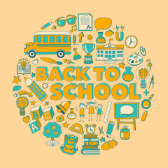 Back to School doodle set. Linear icons