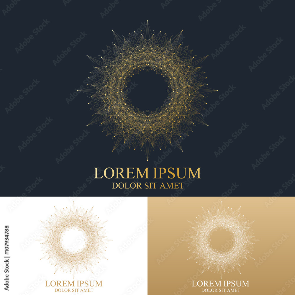 Poster geometric abstract round form with connected line and dots. graphic composition for medicine, scienc