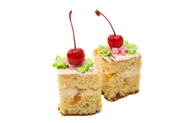 a piece of sponge cake isolated