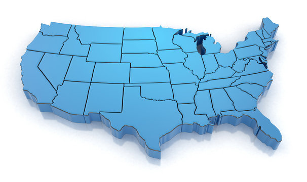 Map of USA. Image with clipping path.