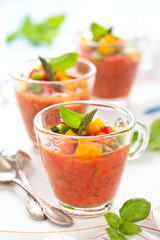  Gazpacho soup in cups.
