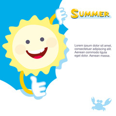Summer sun smiling. hides behind a cloud. Vector 