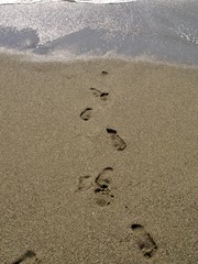 PISADAS EN LA ARENA DE LA PLAYA DIRIGIÉNDOSE AL MAR