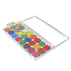 Vector sketch of watercolor paints in a box