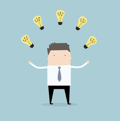 Businessman with many new ideas. Business concept illustration