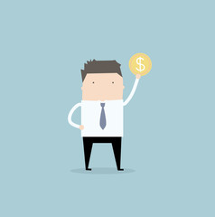 Businessman get the money. Coin in hand. Business concept.