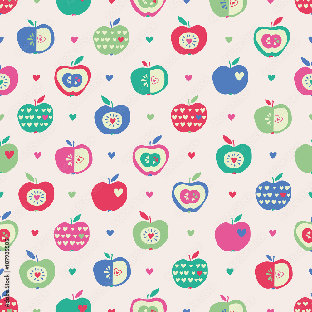 Poster seamless pattern with apples and hearts