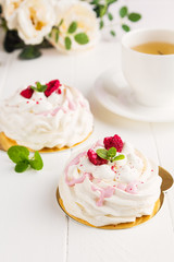 Mini pavlova with raspberries