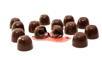 chocolate candy with cherry isolated