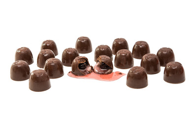 chocolate candy with cherry isolated