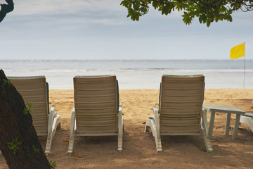 beautiful tropical view loungers on the beach