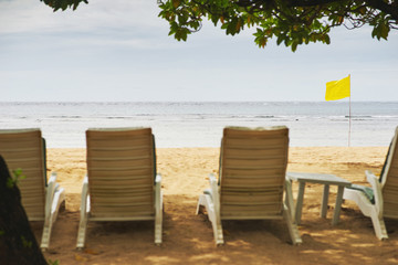 beautiful tropical view loungers on the beach