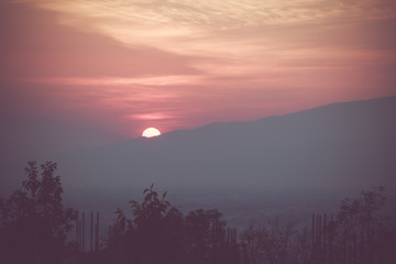 Fototapeta premium Big sun on the mountain