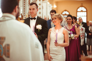 wonderful beautiful happy people get married in church