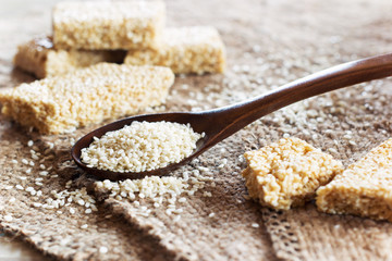 Sesame seed and sesame dessert with caramel
