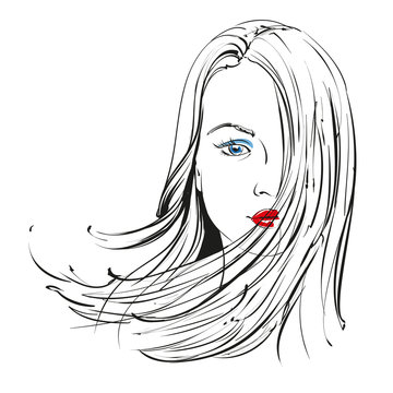 beautiful woman face hand drawn vector illustration sketch