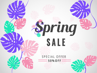 Colourful Spring Sale Banner, Sale Poster, Sale Flyer, Sale Vector. 50% Off, Vector illustration.