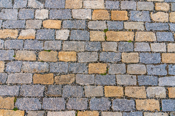 Cobblestone pavement on street in Prague