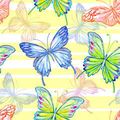 Fototapeta na wymiar Butterfly. Watercolor seamless pattern.
