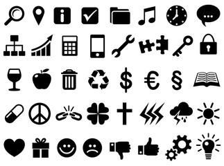 Icon-Set: 40 Business-Symbole / schwarz-weiß, Vektor, freigestellt - 107941765
