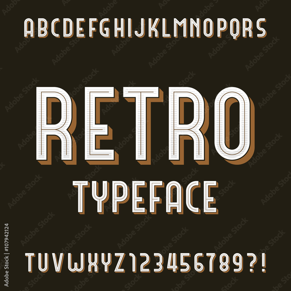 Fototapete retro alphabet vector font. type letters and numbers. stock vector typeface for your design.