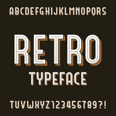 Retro Alphabet Vector Font. Type letters and numbers. Stock vector typeface for your design.