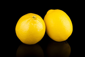 Lemons group isolated on black background