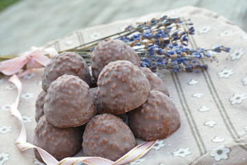 Truffles on lavender background