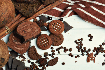 Many different chocolates and cookies