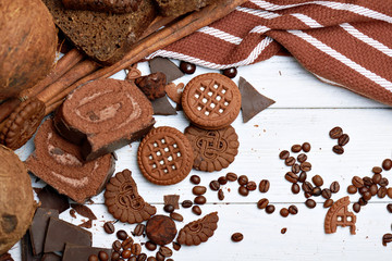 Many different chocolates and cookies