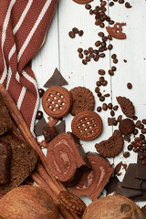 Many different chocolates and cookies