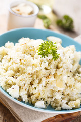 Couscous salad with feta cheese and hemp seeds