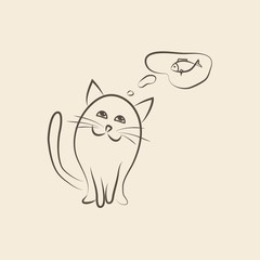 Cat thinks about fish. Vector illustration