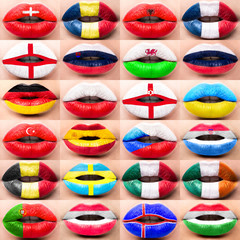 Collection of Female lips close up with a picture flags europe