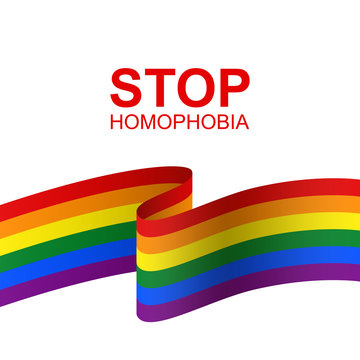 Stop homophobia. Vector card with LGBT flag