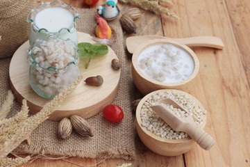 Milk and cooked barley for health delicious.