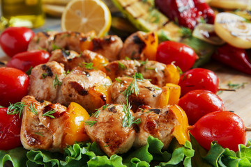 chicken kebab skewer with grilled vegetables barbecue