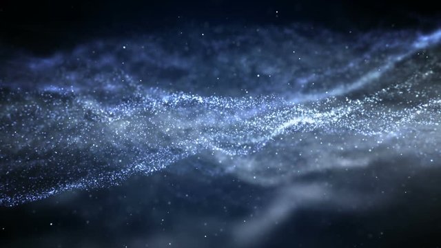 Flying particles on a dark background