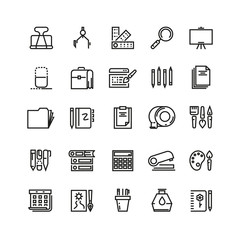 Fototapeta premium Office stationery, drawing and writing line vector icons